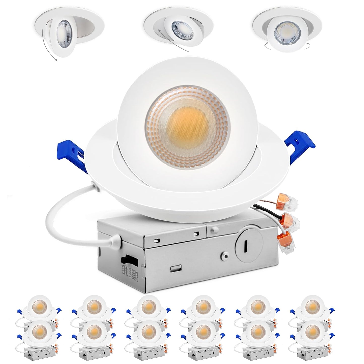 4" COB Gimbal LED Downlight 12W, 360°/36° Rotation, 5CCT